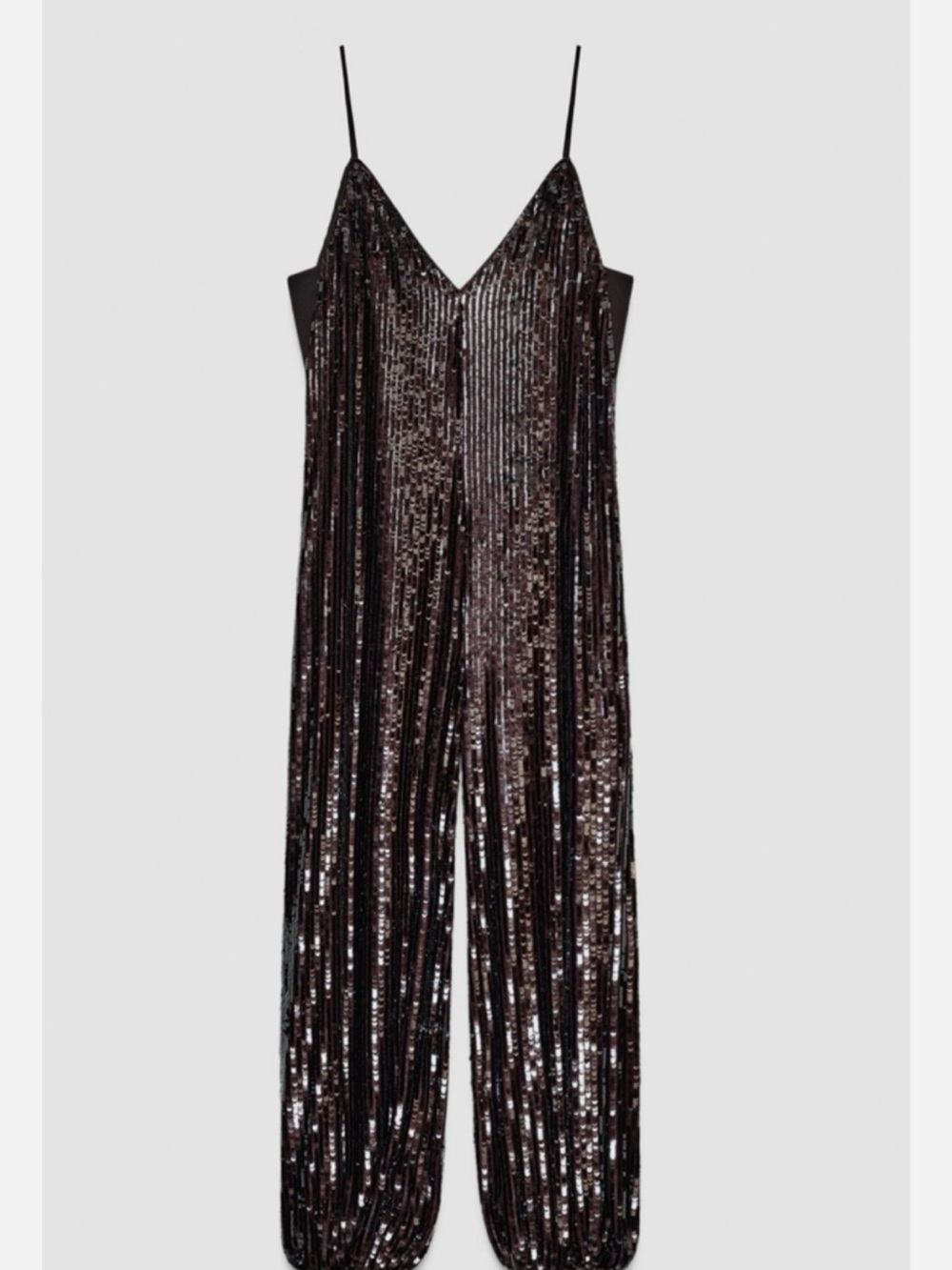 Brown Sequin V-Neck Wide-Leg Jumpsuit -Zara